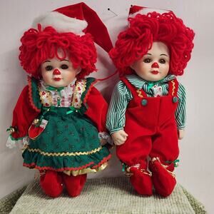 Marie Osmond 1995 Christmas Clown Dolls Pair Limited Edition 7052 of 15000